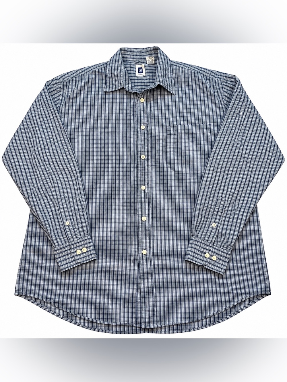 Gap Factory Men’s XL Blue Plaid Long Sleeve Button Down Shirt 100% Cotton